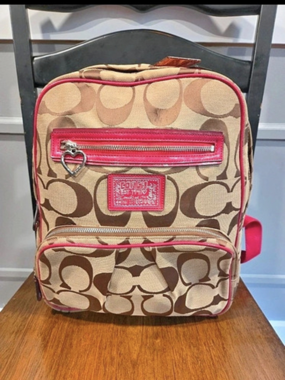 Vintage Coach Poppy Signature Backpack in Brown & Pink